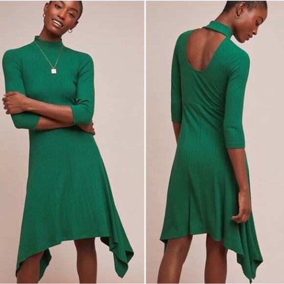 ANTHROPOLOGIE x BUILDING 18 Mockneck Open Back Dress Kelly Green Sz L {QQ23} - Picture 1 of 5